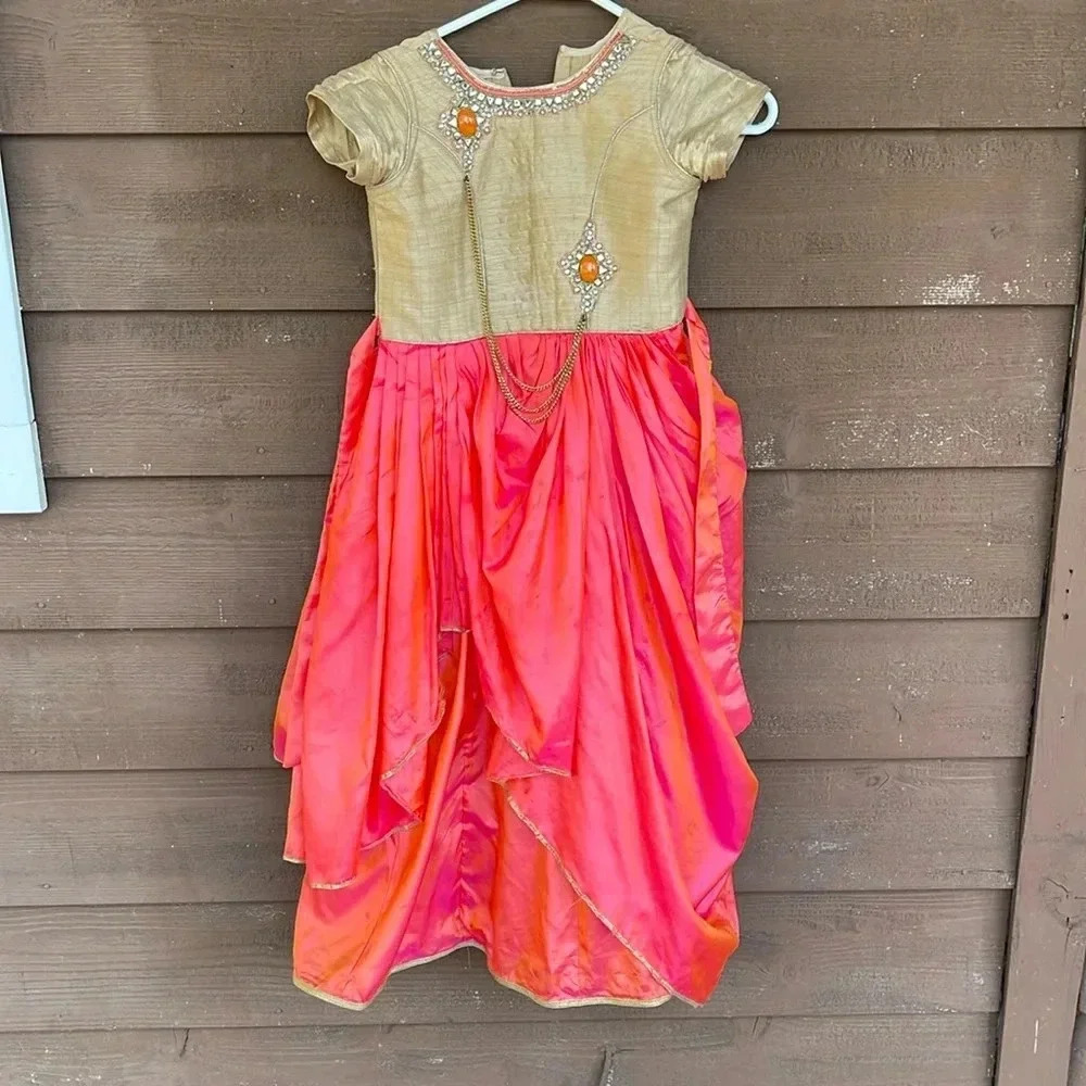 Indian style girls coral and gold dress size 26